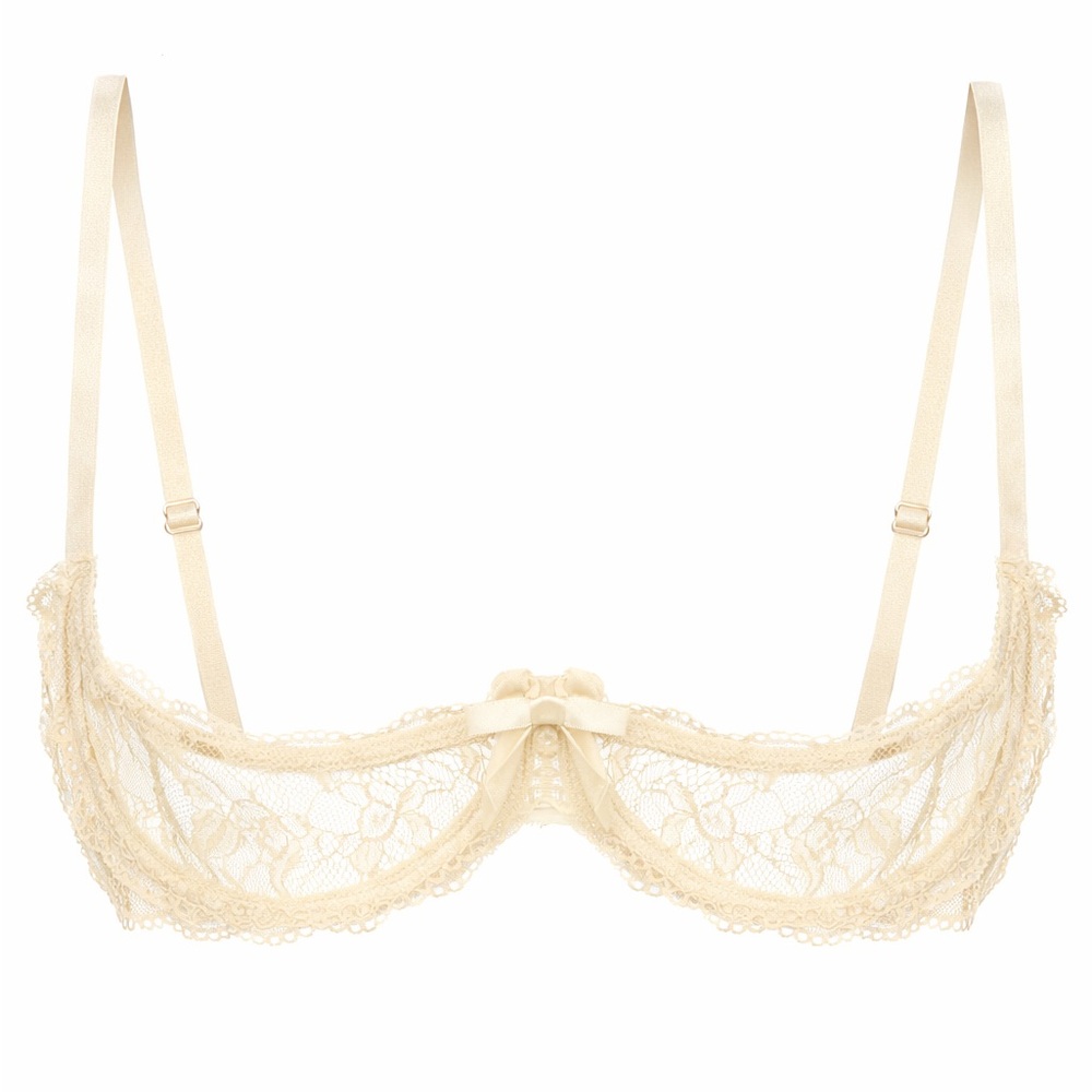 IEFIEL Women Sheer Lace Bra 1/4 Cups Push Up Underwired Bra. Size S